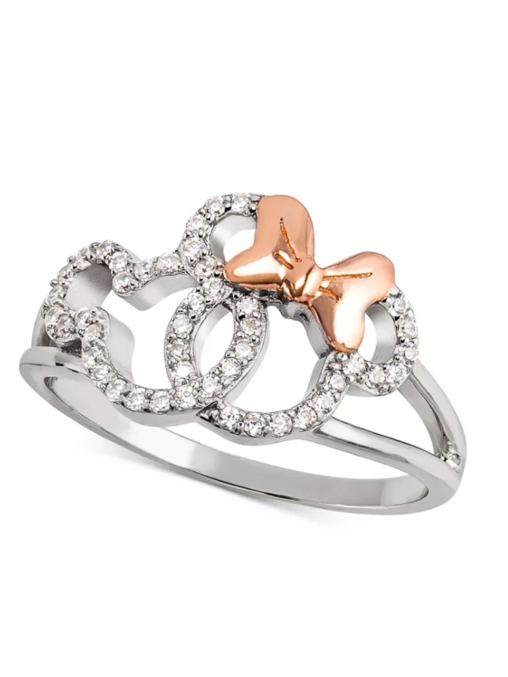Disney S925 Crystal Bow Accent Ring with Rose Gold Bow - Size 5.5 - New!